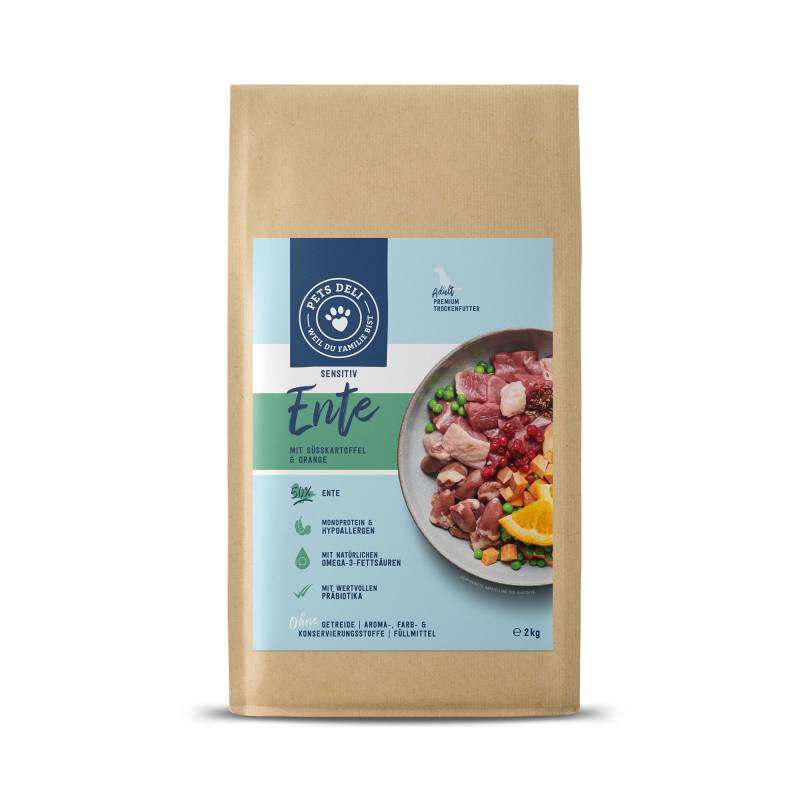 Hundefutter Sensitive trocken - Ente - Süßkartoffel Preiselbeere und Orange - Hypoallergen - Adult - getreidefrei, zuckerfrei - 2kg von Pets Deli von Pets Deli