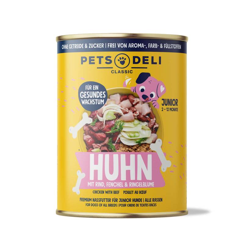 Nassfutter Huhn für Hunde - 400g / 6er Pack ✓ getreidefrei & zuckerfrei ✓ Welpen von Pets Deli von Pets Deli