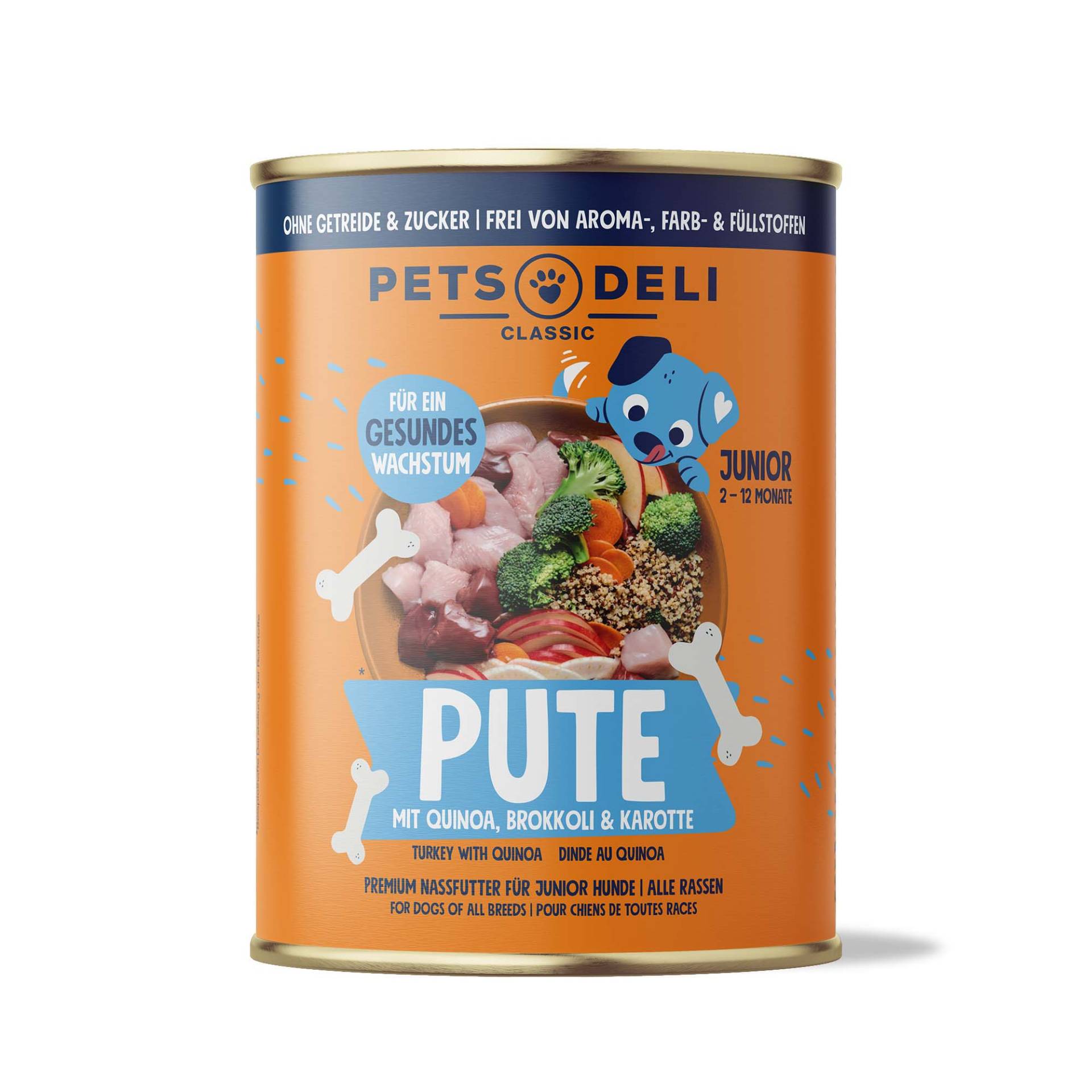 Nassfutter Pute für Hunde - 800g / 6er Pack ✓ getreidefrei & zuckerfrei ✓ Welpen von Pets Deli von Pets Deli