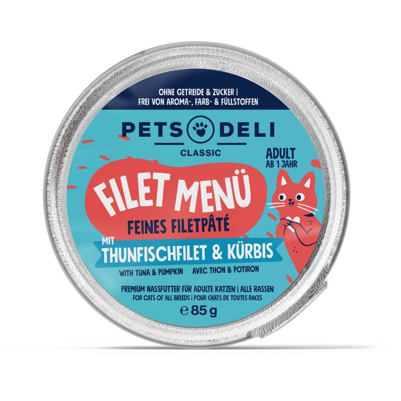 Katzenfutter nass - Thunfisch, Putenfilet - Kürbis und Basilikum - Adult - getreidefrei, zuckerfrei - 85g von Pets Deli von Pets Deli