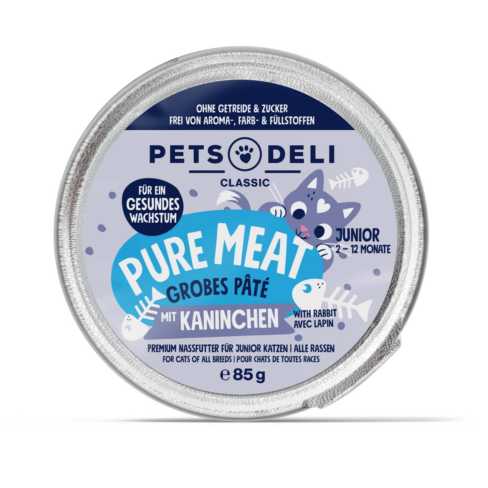 Kitten Nassfutter "Pure Meat" mit Kaninchen und Katzenminze - 85g / 12er Pack von Pets Deli