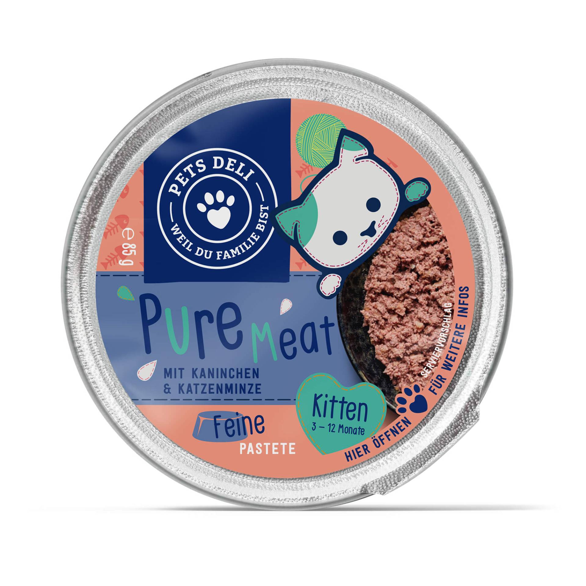 Kitten Nassfutter "Pure Meat" mit Kaninchen und Katzenminze - 85g / Einzeldose von Pets Deli