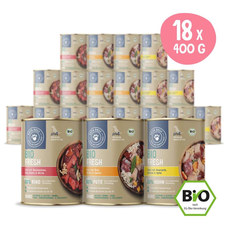 Leckeres Paket mit Bio Nassfutter für Hunde - 7200g von Pets Deli