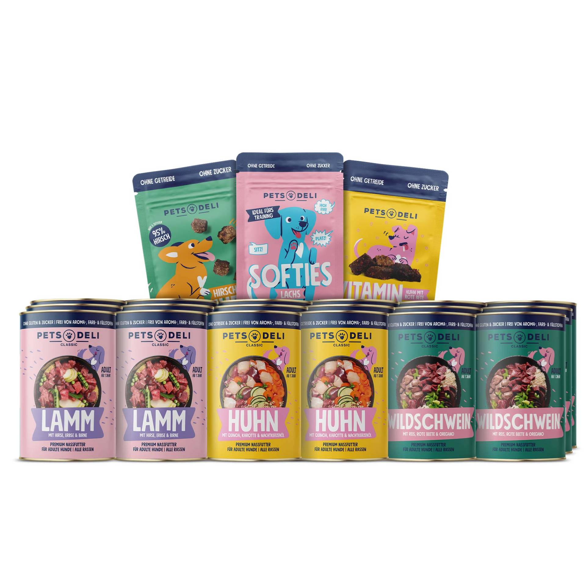 Mix Vorratspaket Nassfutter und Snacks für Hunde - 18x800g Mix Vorratspaket Nassfutter und Snacks für Hunde - 18x800g von Pets Deli