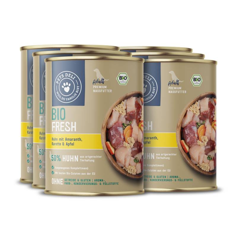 Nassfutter Bio Huhn für Hunde - 400g / 6er Pack von Pets Deli