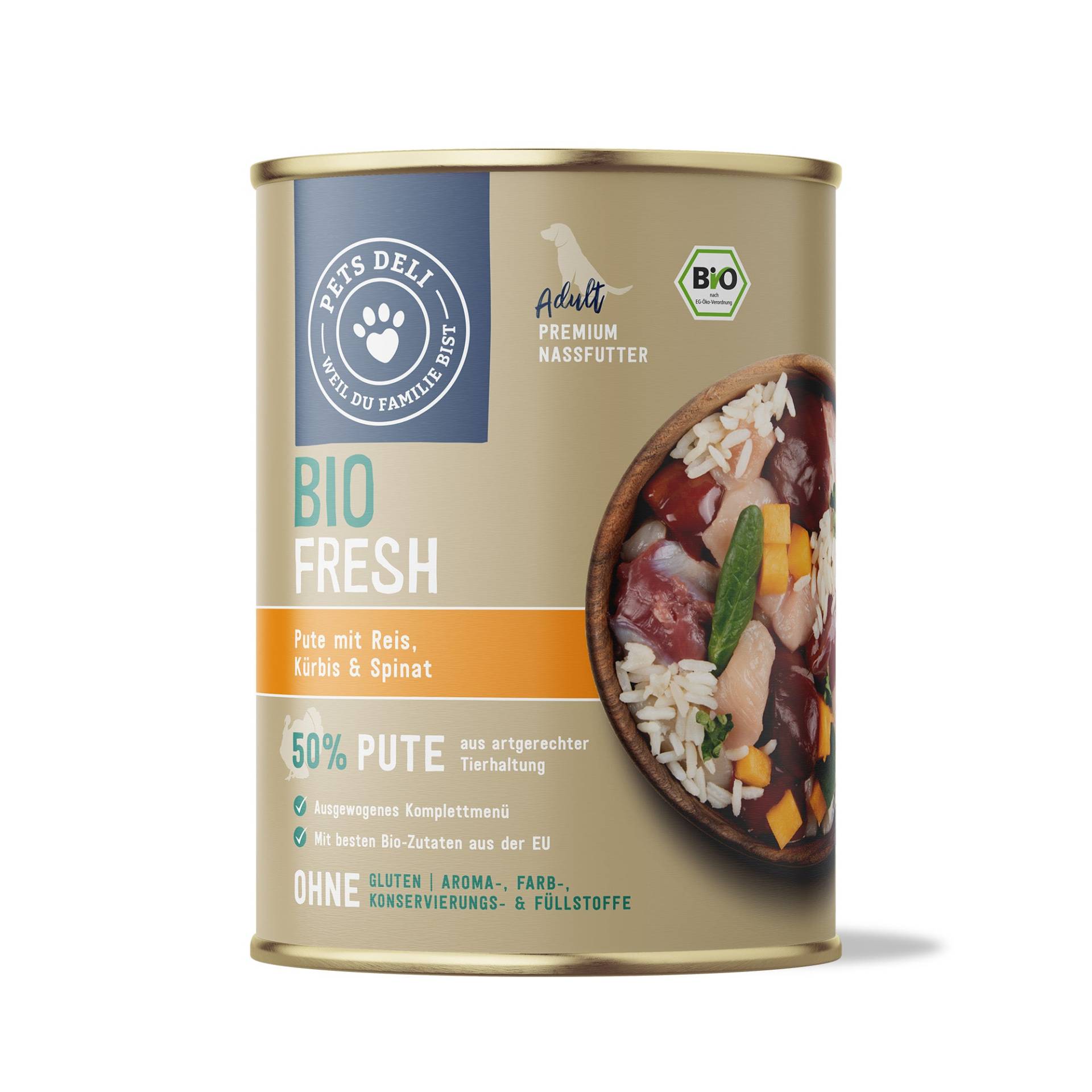 Nassfutter Bio Pute für Hunde - 400g / Einzeldose von Pets Deli