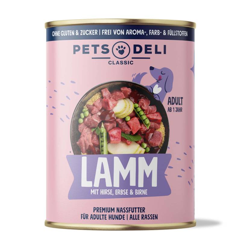 Nassfutter Lamm für Hunde - 400g ✓ getreidefrei & zuckerfrei ✓ Adult von Pets Deli von Pets Deli