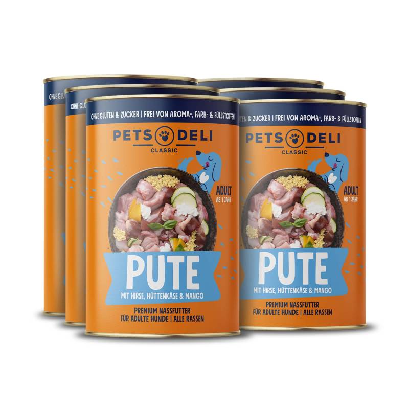 Nassfutter Pute für Hunde - 800g / 6er Pack ✓ getreidefrei & zuckerfrei ✓ Adult von Pets Deli von Pets Deli