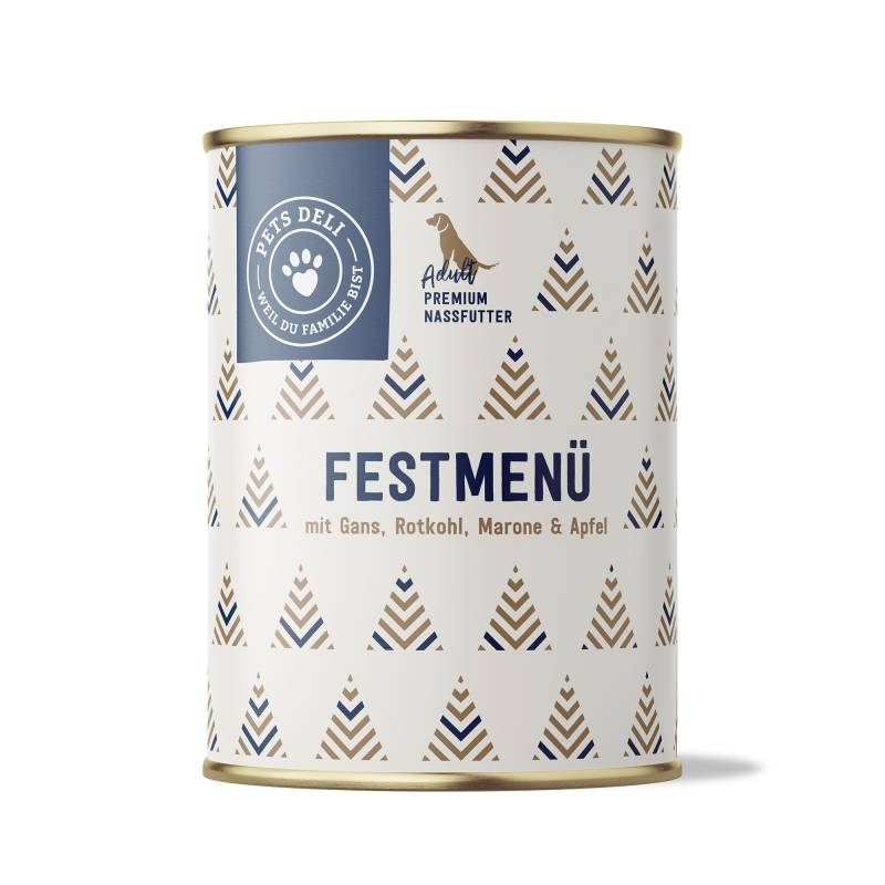 Nassfutter Festmenü mit Gans, Rotkohl, Marone & Apfel für Hunde - 400g / Einzeldose von Pets Deli