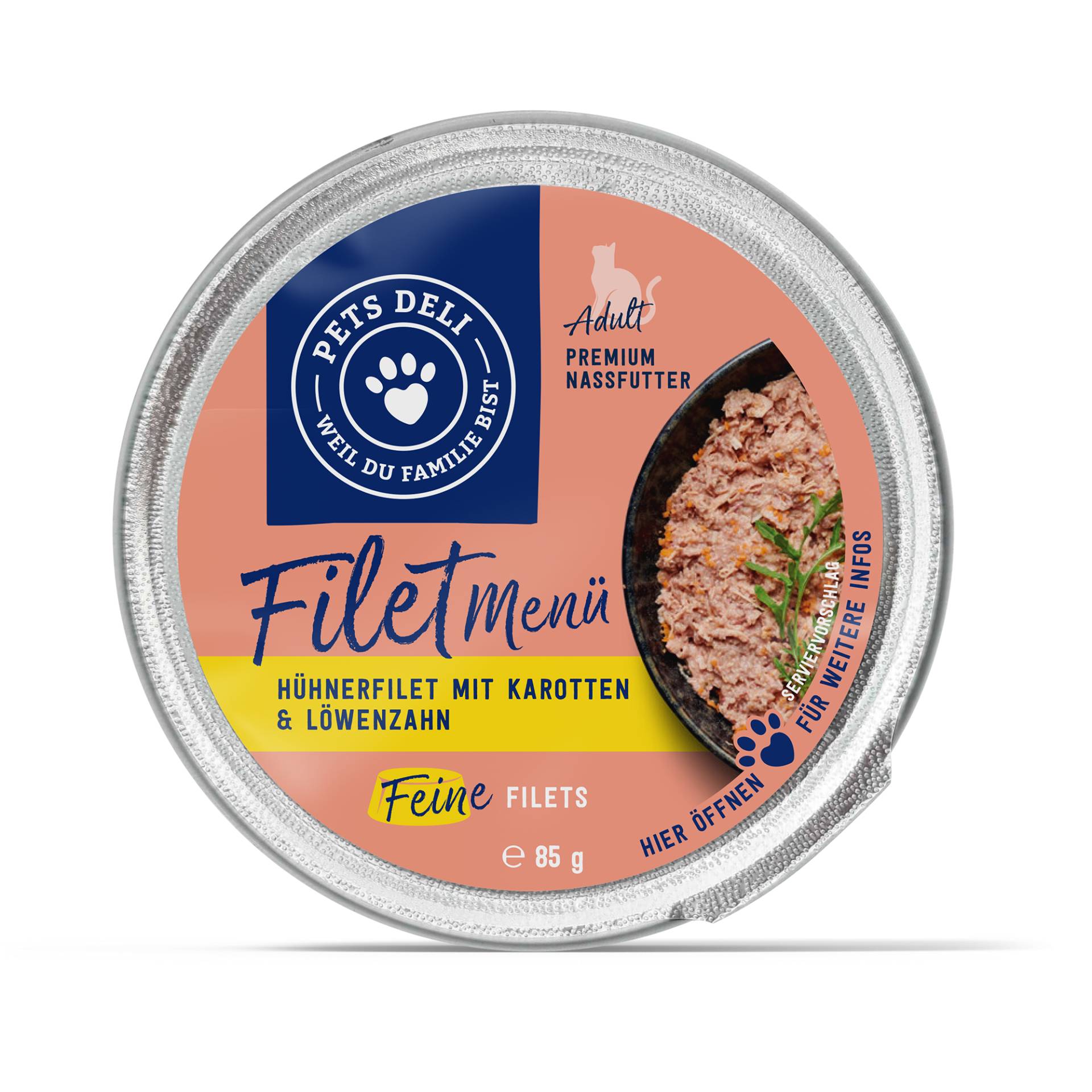 Nassfutter "Filet Menü" Hühnerfilet mit Löwenzahn - 400g / Einzeldose Nassfutter "Filet Menü" Hühnerfilet mit Löwenzahn - 400g / Einzeldose von Pets Deli