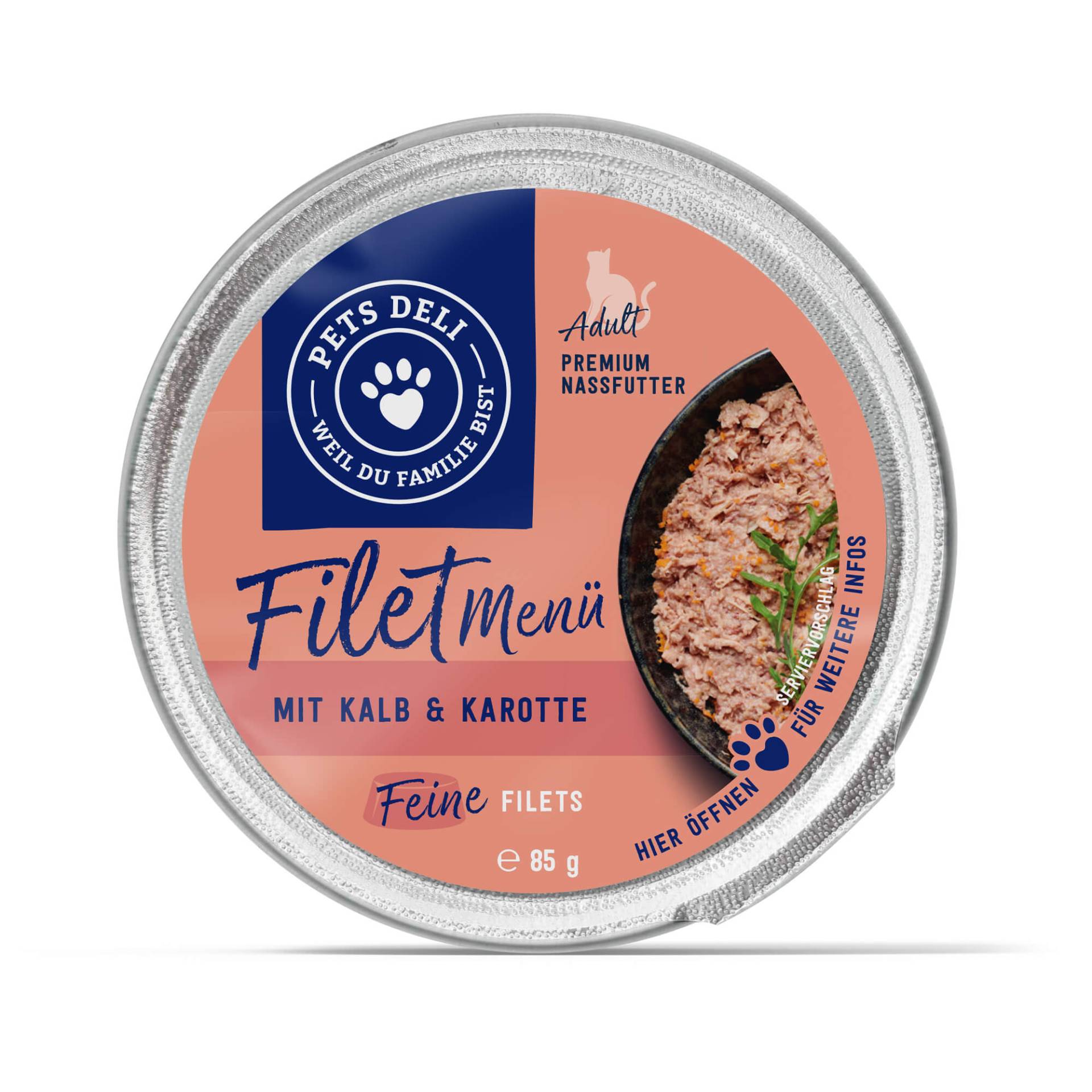Nassfutter "Filet Menü" mit Kalb und Karotte - 85g / Einzeldose von Pets Deli