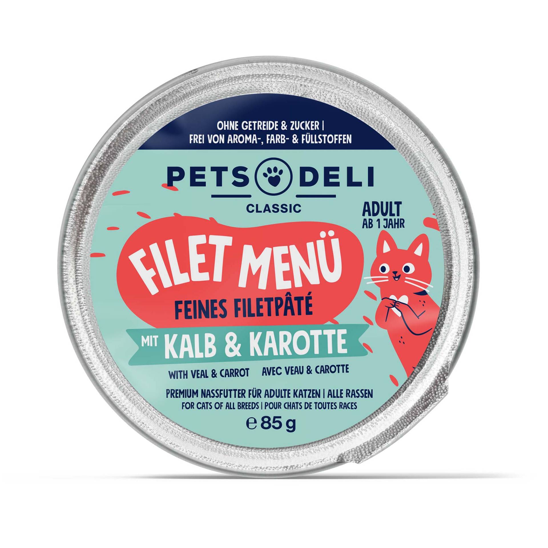 Nassfutter "Filet Menü" mit Kalb und Karotte - 85g / Einzeldose von Pets Deli