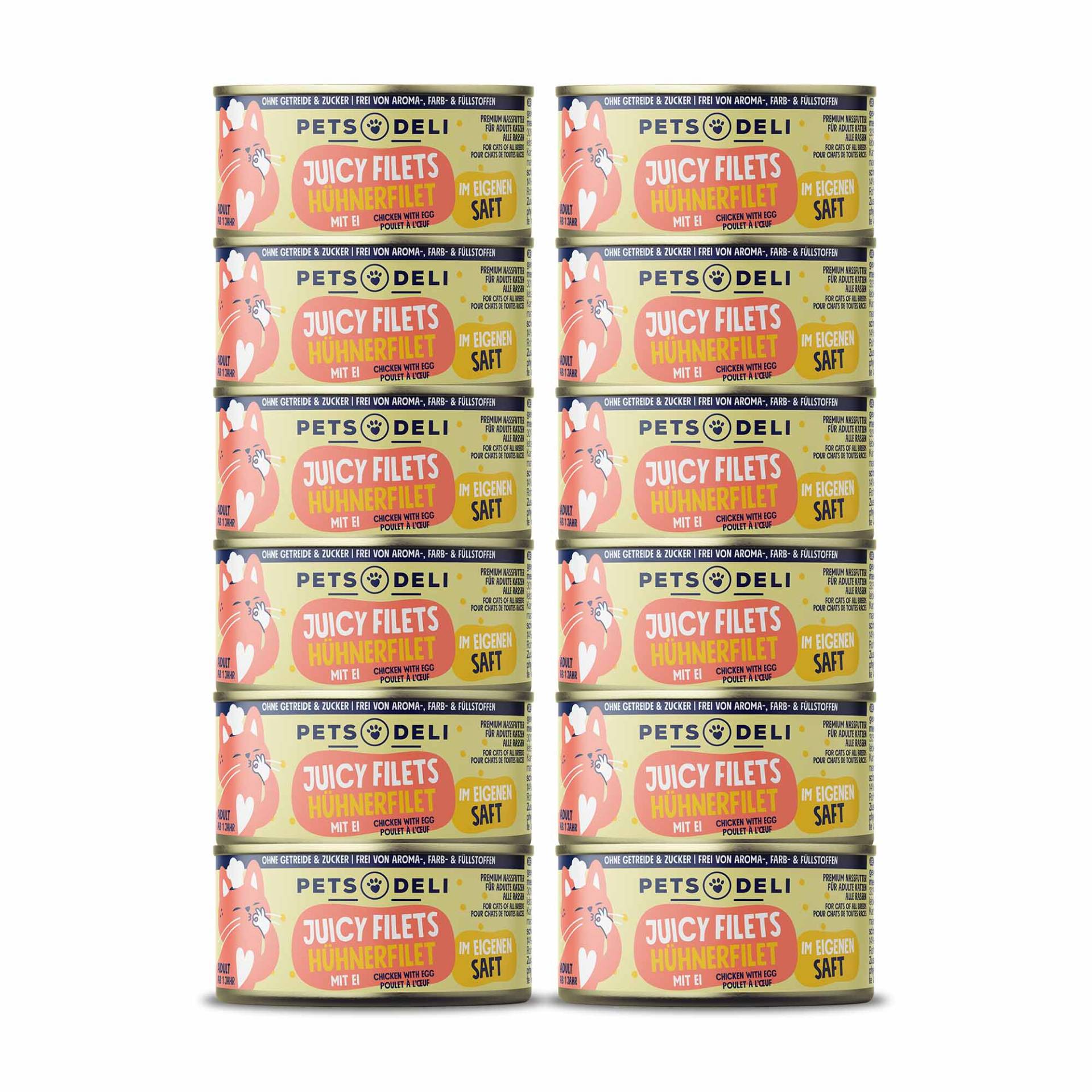 Nassfutter "Juicy Filets" Huhn mit Ei - 12x70g Nassfutter "Juicy Filets" Huhn mit Ei - 12x70g von Pets Deli
