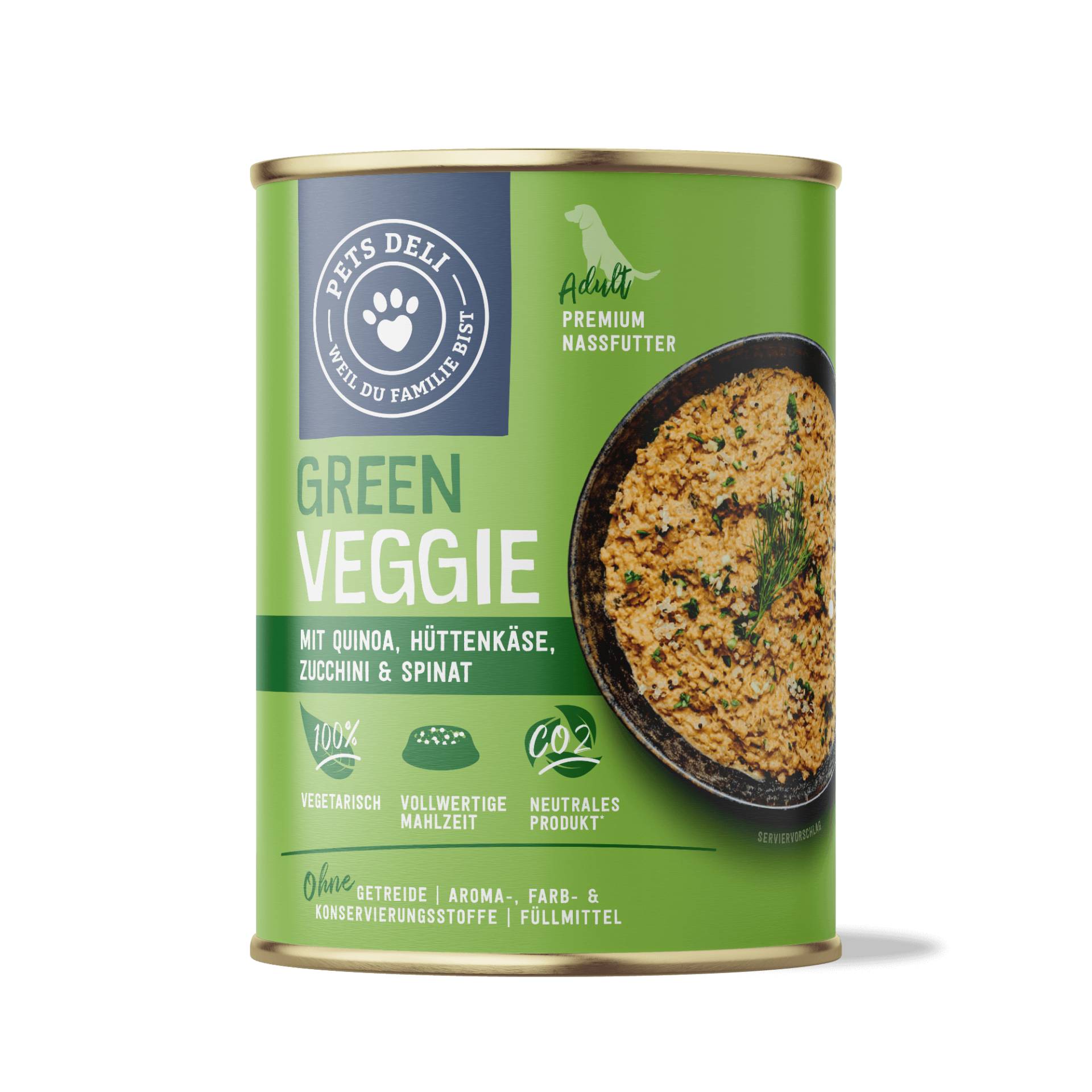 Nassfutter Green Veggie mit Hüttenkäse, Zucchini, Quinoa und Spinat für Hunde - 400g von Pets Deli