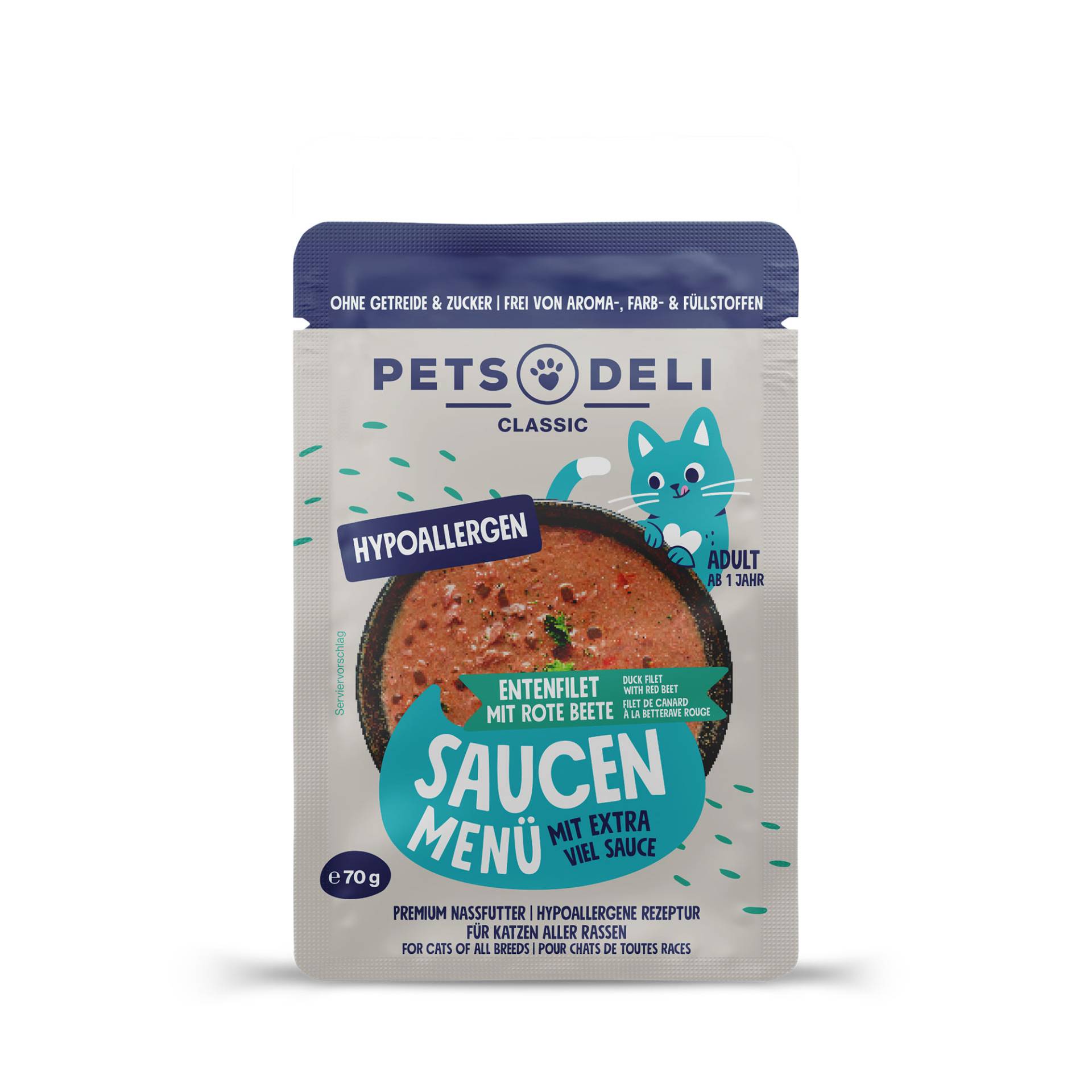 Nassfutter Hypocare Saucen Menü Ente mit Rote Beete für Katzen - 70g / Einzelpouch von Pets Deli