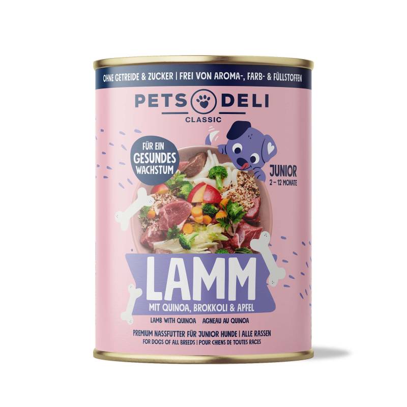 Nassfutter Lamm für Hunde - 200g / 6er Pack ✓ getreidefrei & zuckerfrei ✓ Welpen von Pets Deli von Pets Deli