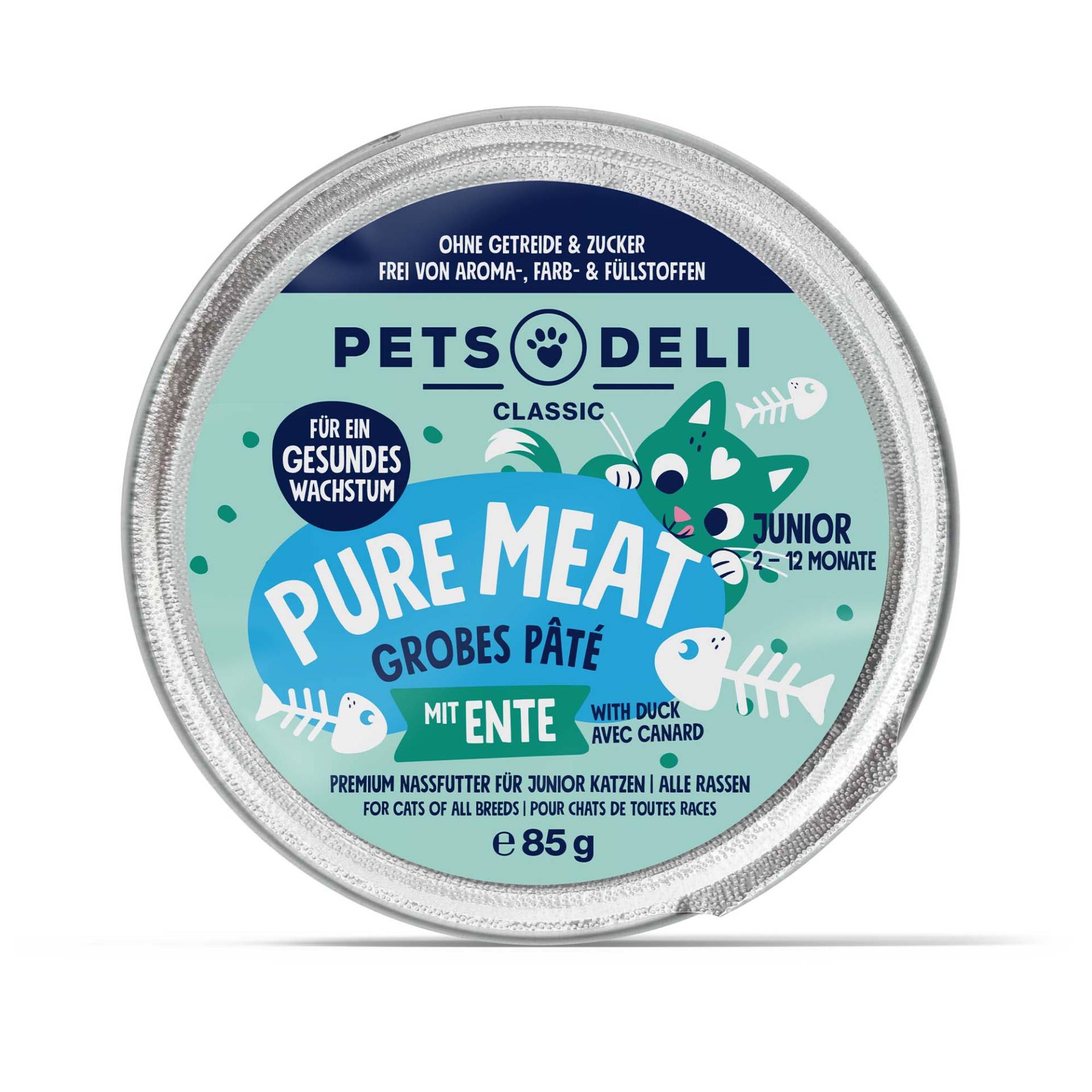 Nassfutter Junior Pure Meat mit Ente für Katzen - 85g / Einzeldose von Pets Deli
