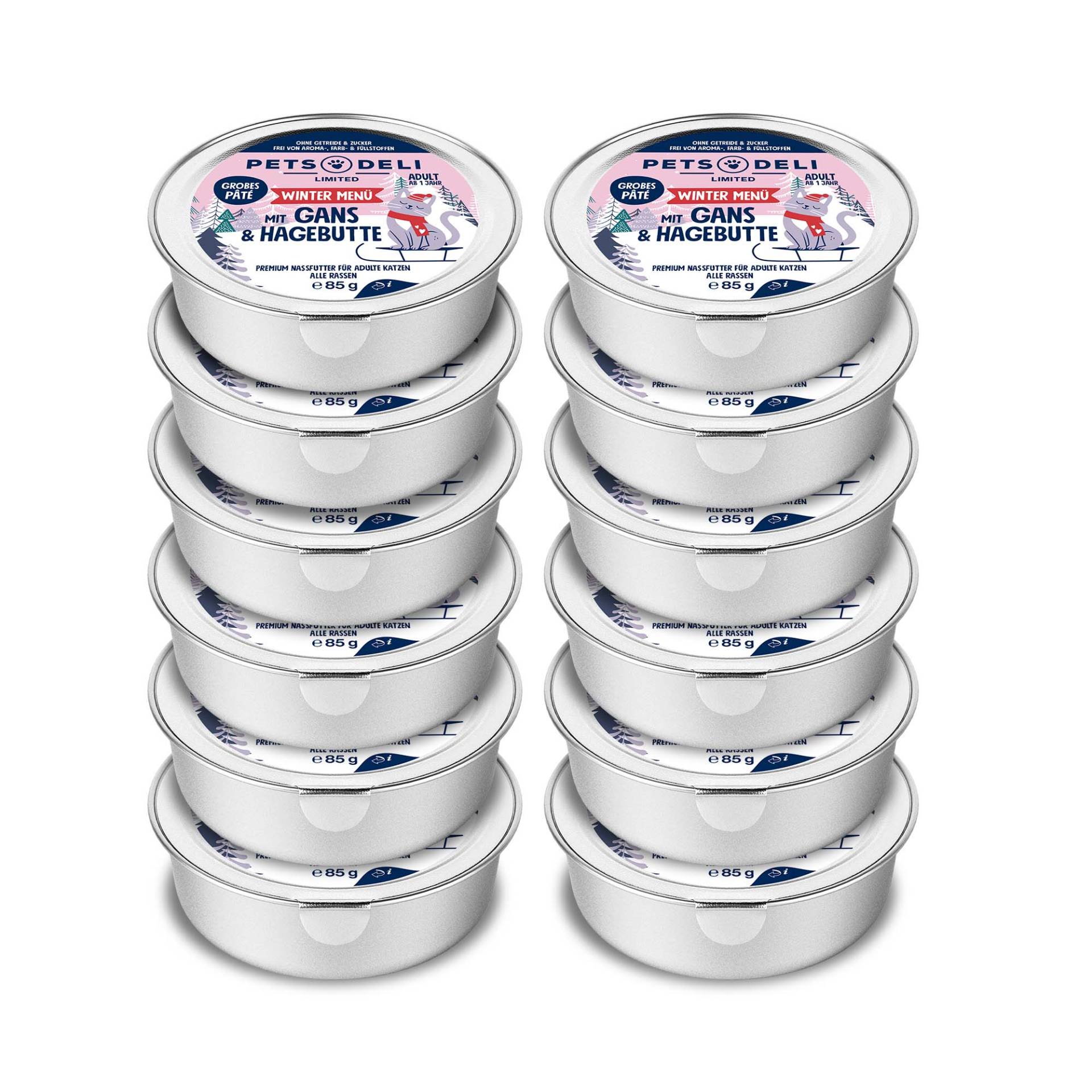 Nassfutter Limited Edition Winter Menü mit Gans und Hagebutte für Katzen - 12x85g von Pets Deli