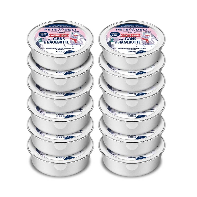 Nassfutter Limited Edition Winter Menü mit Gans und Hagebutte für Katzen - 12x85g von Pets Deli