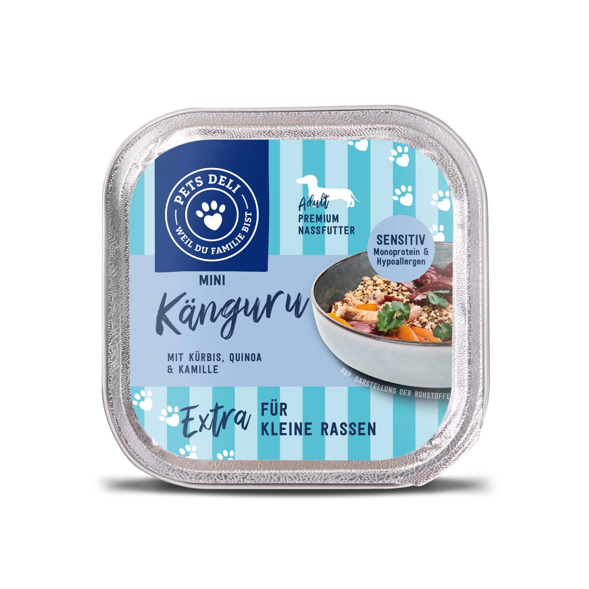 Nassfutter Mini Känguru mit Kürbis, Quinoa und Kamille für Hunde - 100g / 16er Pack Nassfutter Mini Känguru mit Kürbis, Quinoa und Kamille für Hunde - 100g / 16er Pack von Pets Deli