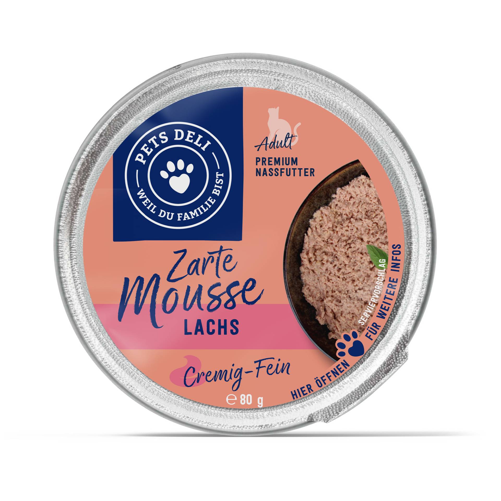 Nassfutter Mousse Lachs für Katzen - 80g / Einzeldose von Pets Deli