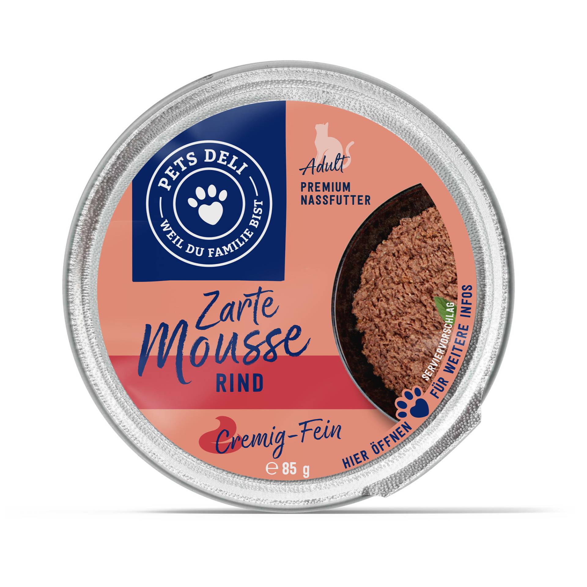 Nassfutter Mousse Rind für Katzen - 85g / Einzeldose von Pets Deli