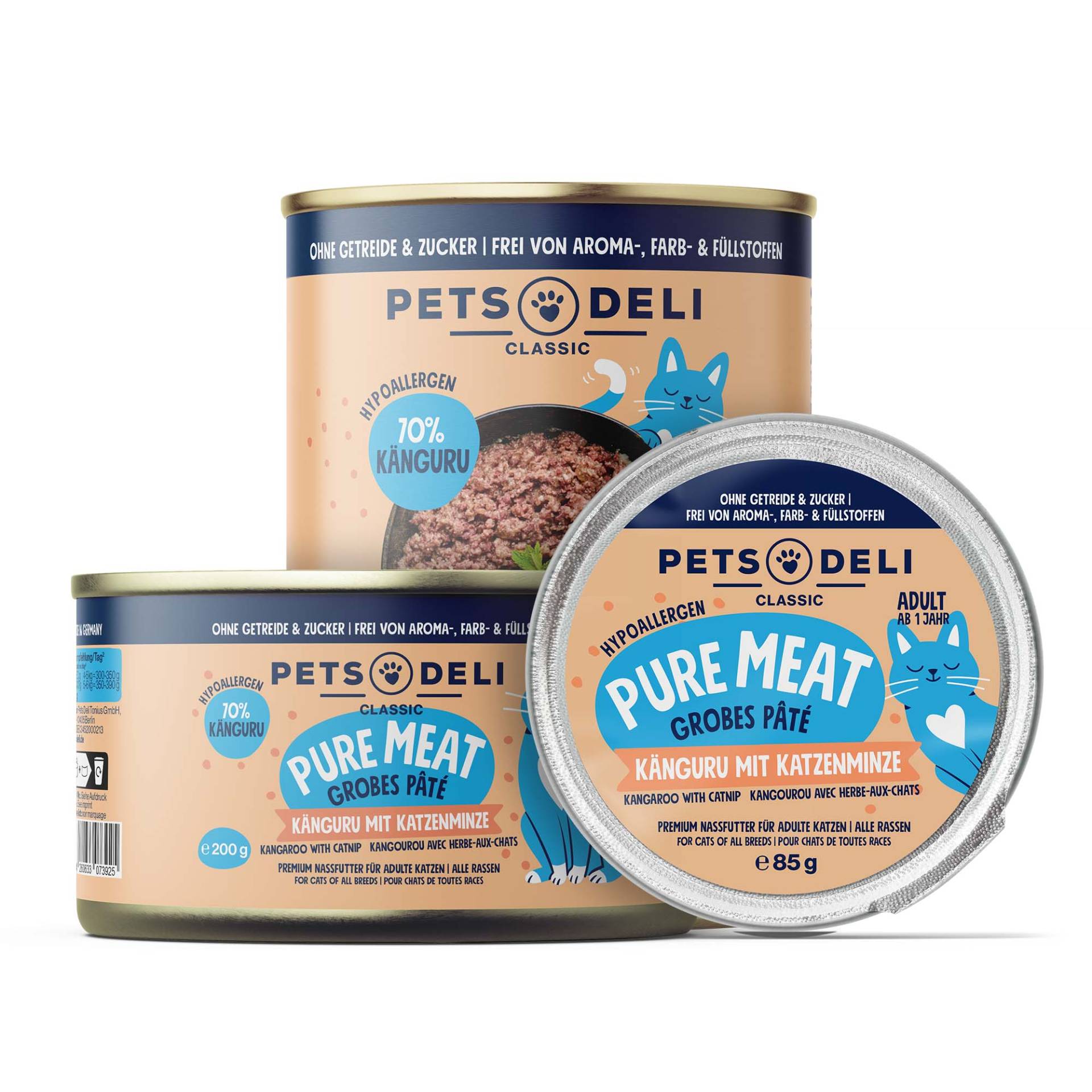 Nassfutter "Pure Meat" Känguru mit Katzenminze - 200g / 6er Pack von Pets Deli