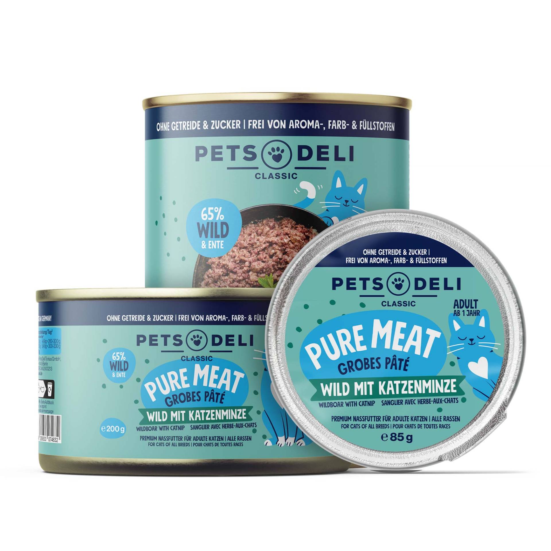 Nassfutter "Pure Meat" Wild mit Katzenminze - 200g / 6er Pack von Pets Deli