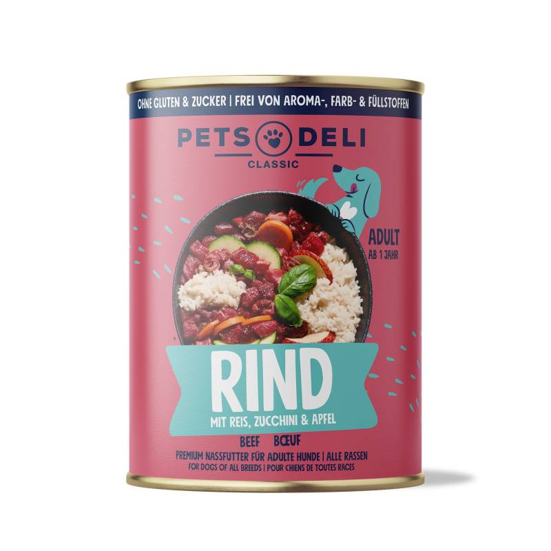 Nassfutter Rind für Hunde - 400g ✓ getreidefrei & zuckerfrei ✓ Adult von Pets Deli von Pets Deli