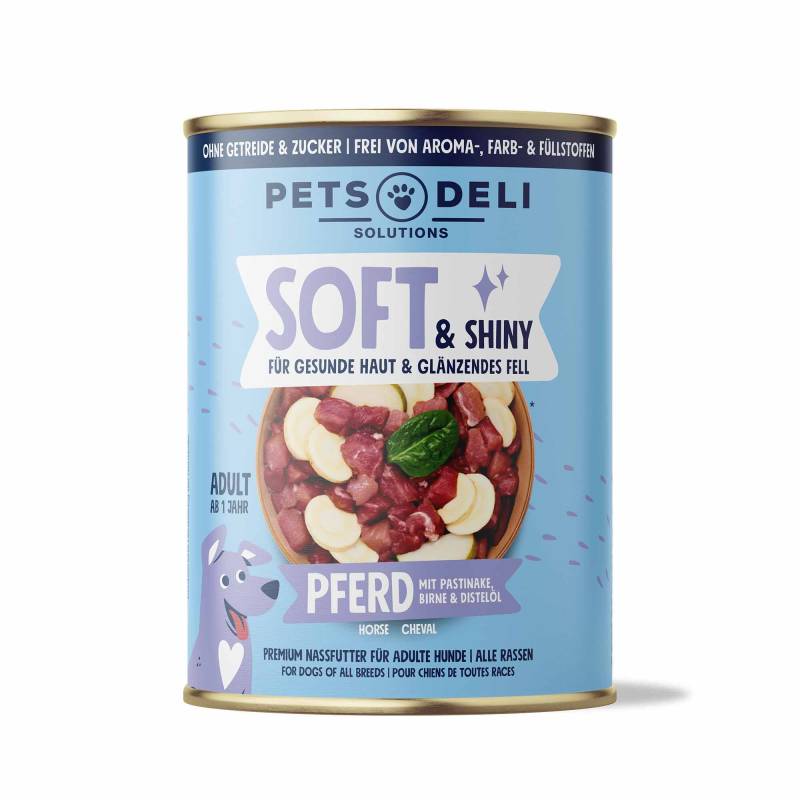 Nassfutter Soft & Shiny Pferd mit Pastinake, Birne & Distelöl für Hunde - 400g / 6er Pack von Pets Deli