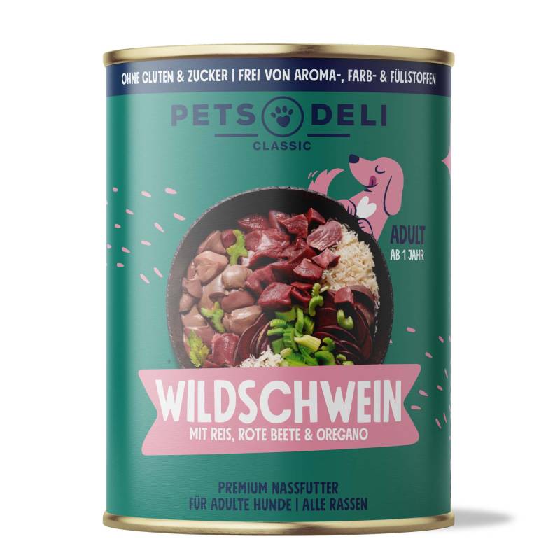 Nassfutter Wildschwein für Hunde - 200g / 6er Pack ✓ getreidefrei & zuckerfrei ✓ Adult von Pets Deli von Pets Deli