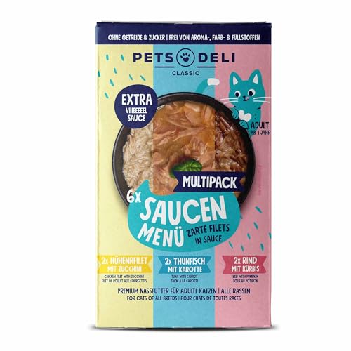 Pets Deli Getreidefreies Nassfutter Multipack Saucen Menü Huhn, Thunfisch, Rind für Katzen 6 x 70g Pets Deli Getreidefreies Nassfutter Multipack Saucen Menü Huhn, Thunfisch, Rind für Katzen 6 x 70g von Pets Deli