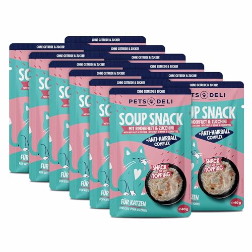 Pets Deli Katzensuppe Rind – Getreidefrei mit Anti-Haarball-Komplex zur Reduzierung von Haarballen – 12 x 40g Pets Deli Katzensuppe Rind – Getreidefrei mit Anti-Haarball-Komplex zur Reduzierung von Haarballen – 12 x 40g von Pets Deli