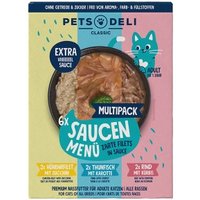 Pets Deli Nassfutter Katze, Adult, Saucen Menü Multipack Huhn, Thunfisch & Rind 6x85 g von Pets Deli