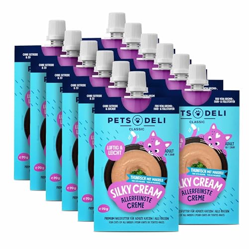 Pets Deli Nassfutter Silky Cream für Katzen mit Thunfisch und Makrele - ohne Zucker und Getreide, 12x70g Pets Deli Nassfutter Silky Cream für Katzen mit Thunfisch und Makrele - ohne Zucker und Getreide, 12x70g von Pets Deli