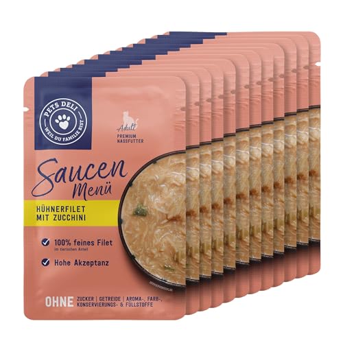 Pets Deli Nassfutter für Katzen Saucen Menü mit Hühnerfilet und Zucchini ohne Zucker und Gluten 12 x 70g Pets Deli Nassfutter für Katzen Saucen Menü mit Hühnerfilet und Zucchini ohne Zucker und Gluten 12 x 70g von Pets Deli