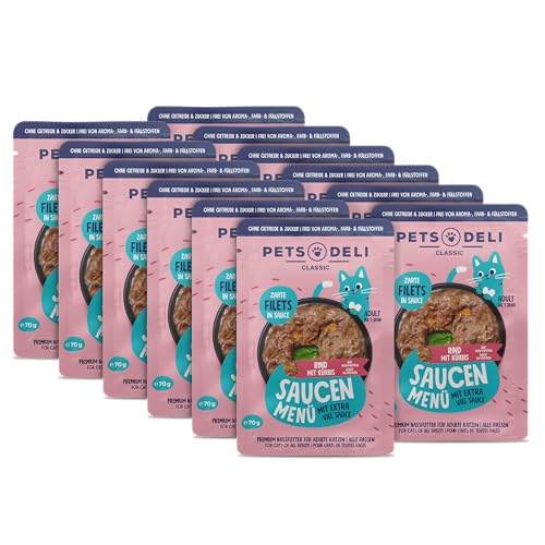 Pets Deli Nassfutter für Katzen Saucen Menü mit Rind und Kürbis ohne Zucker und Gluten 12 x 70g von Pets Deli