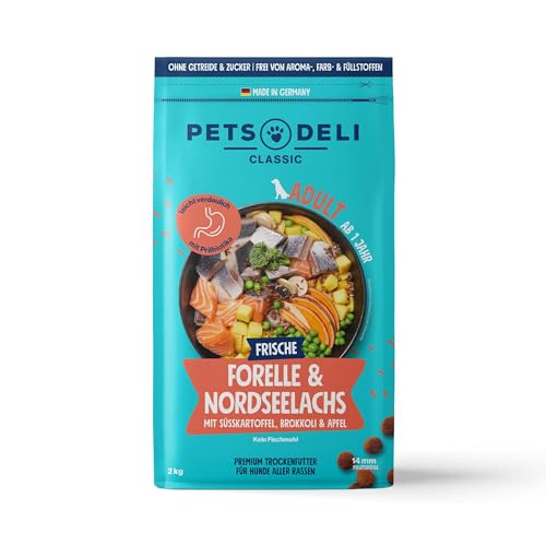 Pets Deli Trockenfutter für Hunde Forelle & Nordseelachs mit Süßkartoffel, Brokkoli & Apfel - ohne Zucker und Gluten, 2kg von Pets Deli