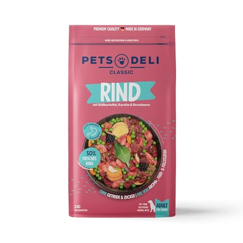 Pets Deli Trockenfutter für Hunde Rind mit Süßkartoffel, Karotte & Brombeere - ohne Zucker und Gluten, 2kg von Pets Deli