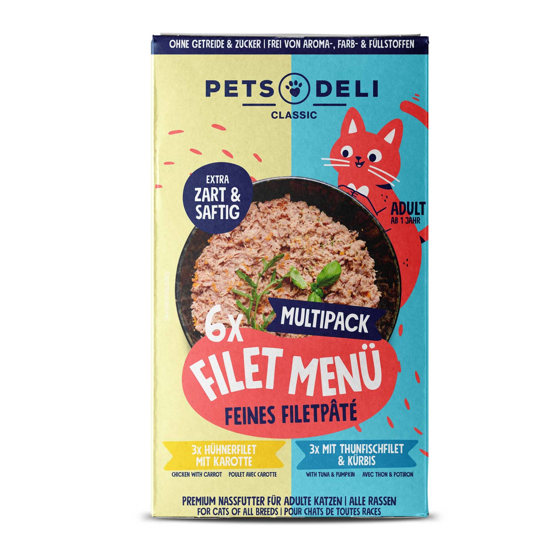 Nassfutter Multipack Hühnerfilet, Putenfilet & Thunfisch für Katzen - 85g / 6er Pack ✓ getreidefrei & zuckerfrei ✓ Adult von Pets Deli von Pets Deli