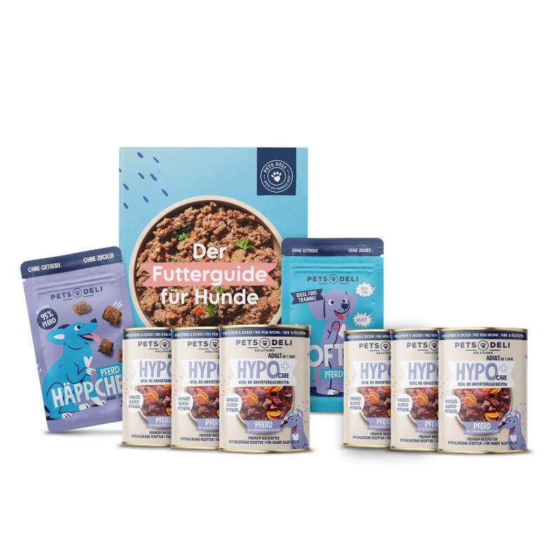 Probierpaket Sensitiv Pferd mit Futterguide - 6 x 400g / 2 x 100g /  10 St. von Pets Deli