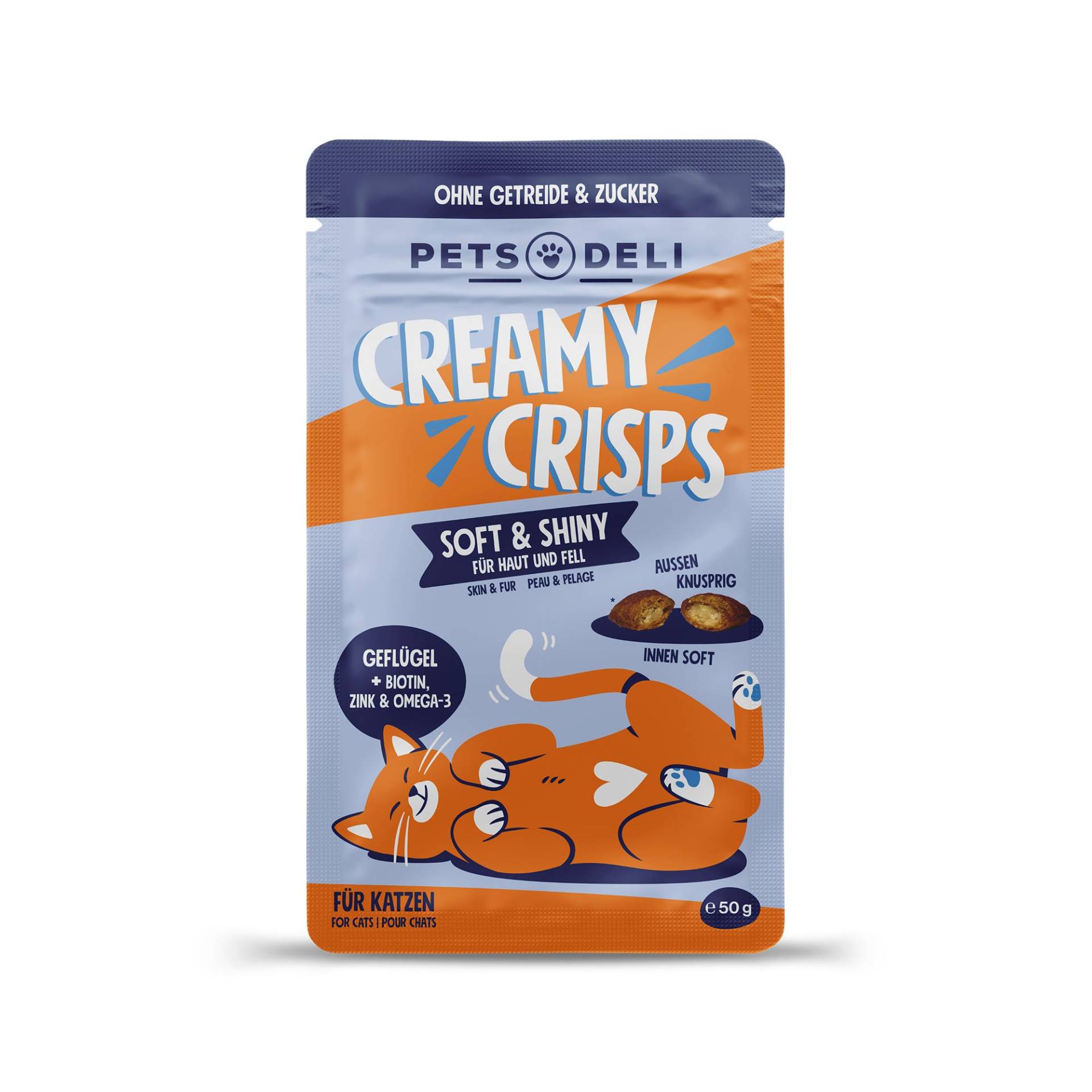 Snack Creamy Crisps Soft & Shiny für Katzen - 50g von Pets Deli