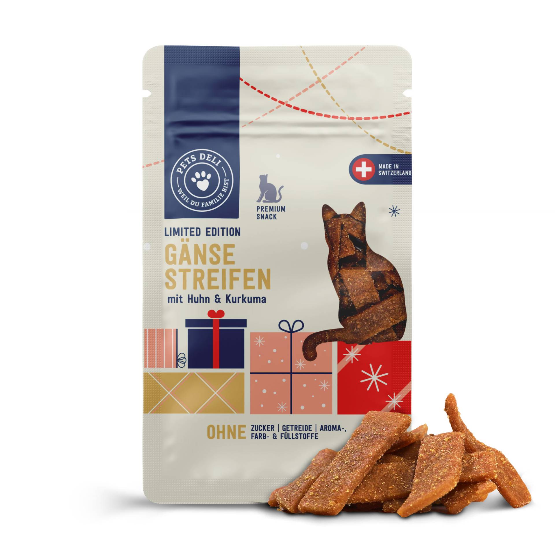 Snack Limited Gänsestreifen mit Huhn & Kurkuma für Katzen - 50g - 50g von Pets Deli