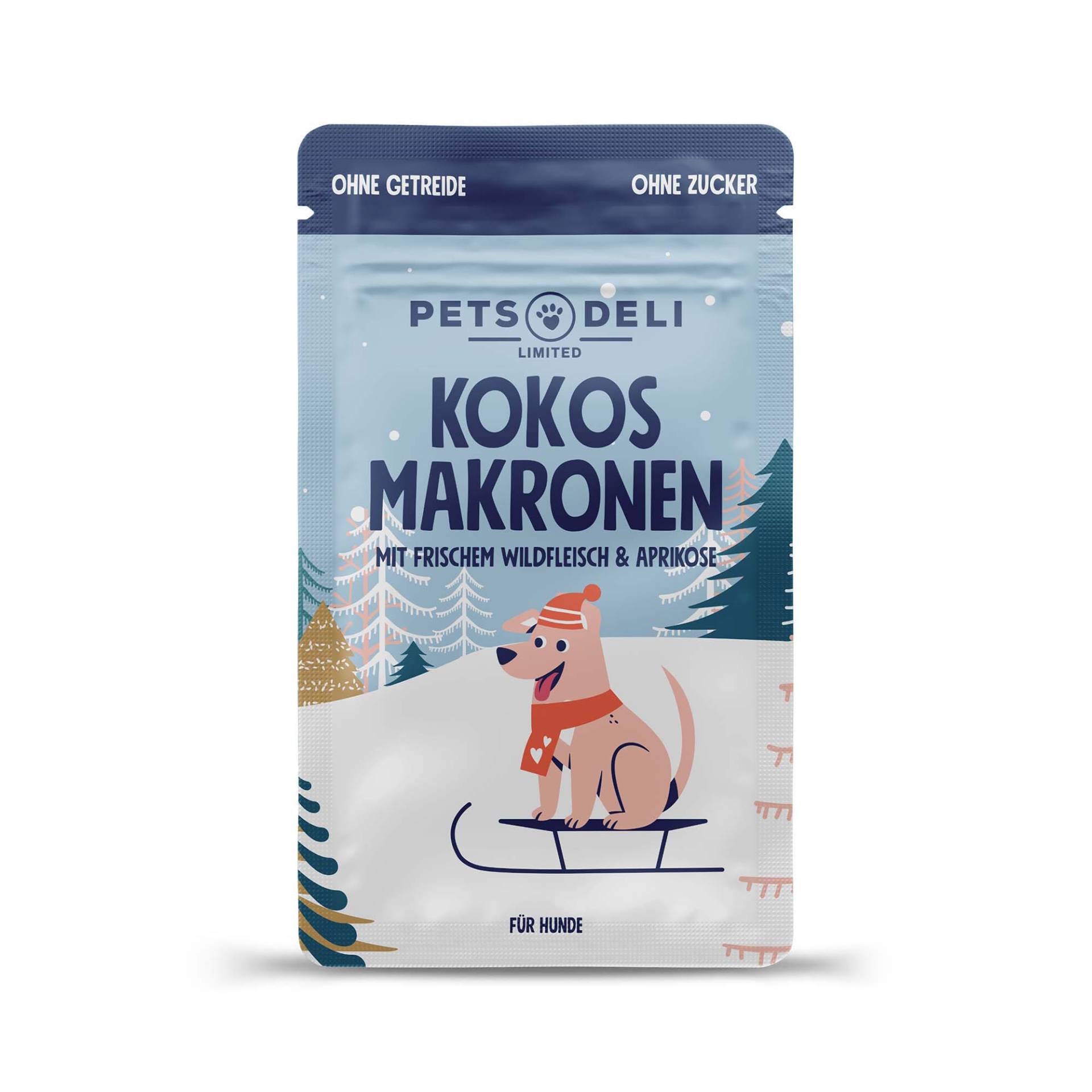 Snack Limited Kokos Makronen mit Wildfleisch & Aprikose für Hunde - 90g / Einzelpackung Snack Limited Kokos Makronen mit Wildfleisch & Aprikose für Hunde - 90g / Einzelpackung von Pets Deli