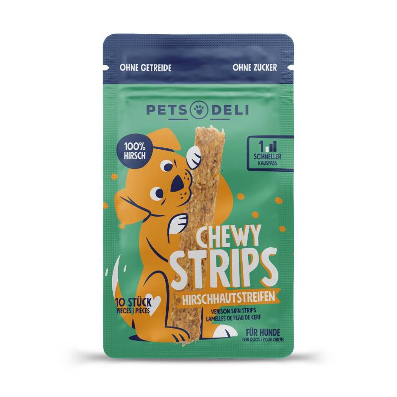 Snacks "Chewy Strips" Hirschhaut Kaustreifen für Hunde - 10 Stück von Pets Deli