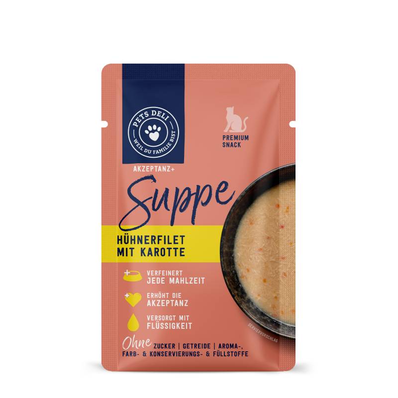 Snack Suppe Huhn mit Karotte für Katzen - 12x40g von Pets Deli