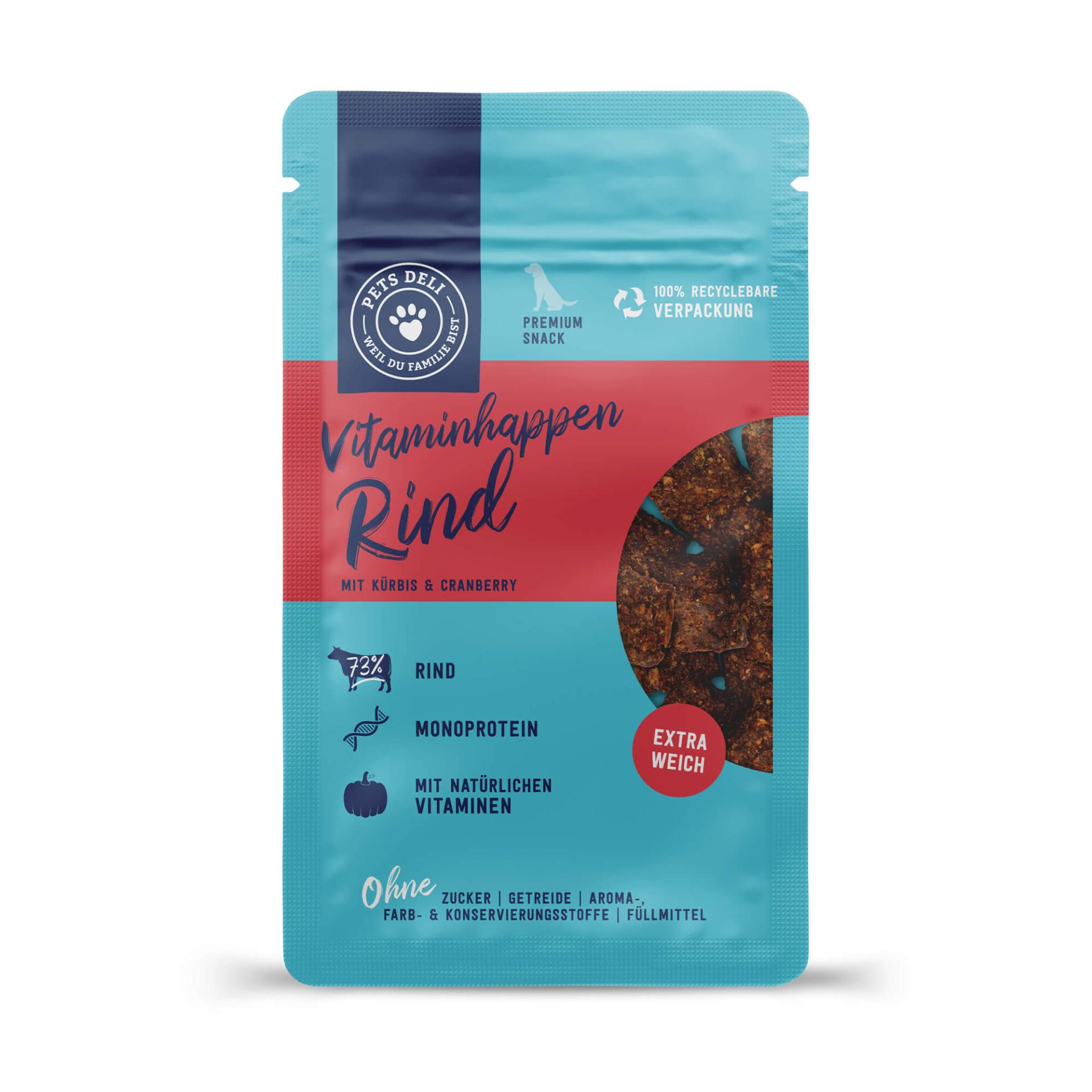 Snack Vitaminhappen Rind mit Kürbis und Cranberry für Hunde - 5 x 90g von Pets Deli