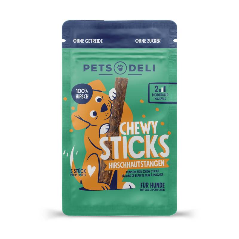 Snacks "Chewy Sticks" Hirschhaut Kaustangen für Hunde - 5x5 Stück von Pets Deli