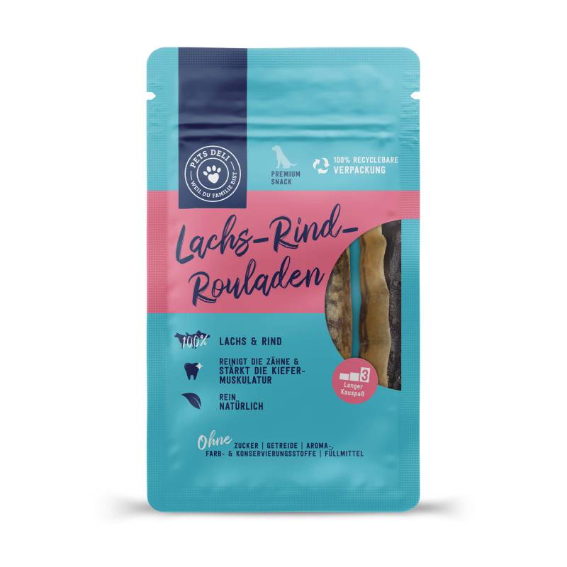 Snacks Lachs-Rind-Roulade für Hunde - 2 Stück / 5er Pack von Pets Deli