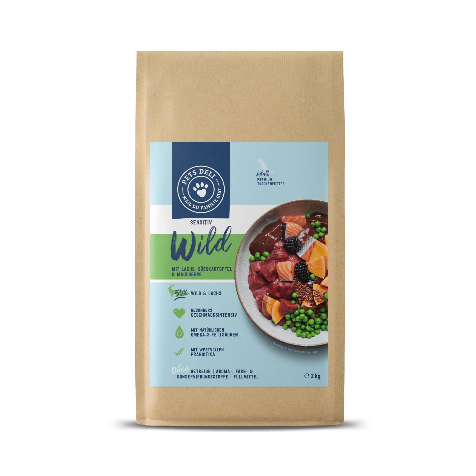 Trockenfutter Ente & Hirsch mit Süßkartoffel, Karotte & Blaubeere für Hunde - 2kg von Pets Deli